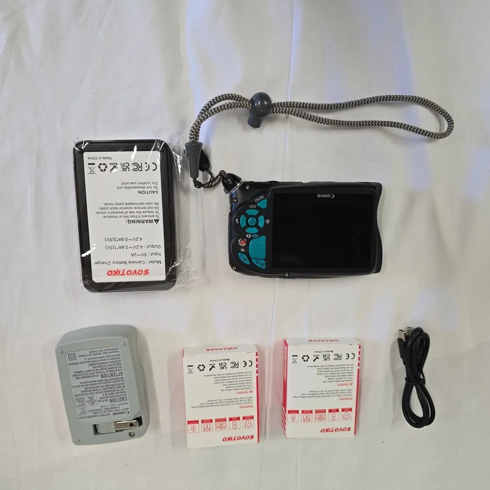 Canon PowerShot D20 Waterproof Digital Camera Blue 12.1MP GPS Bundle 2 Batteries